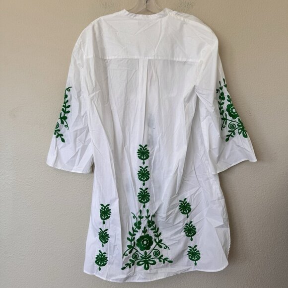 White Green Embroidered Cotton Kaftan Tunic Mini DRESS from ZARA Size Medium New - Picture 11 of 11